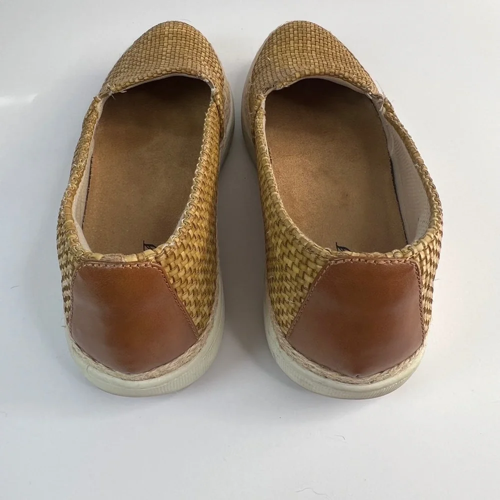Trotters Woven Espadrille Slip On Flats Tan Brown Leather‎ Accent Women Size 10N